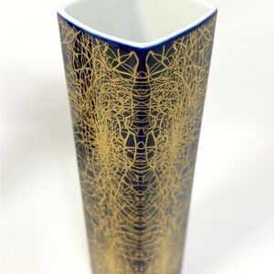 Vintage MCM Heinrich Blue and Gold Vase